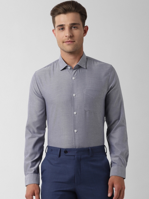

Peter England Men Grey & Blue Slim Fit Printed Formal Shirt