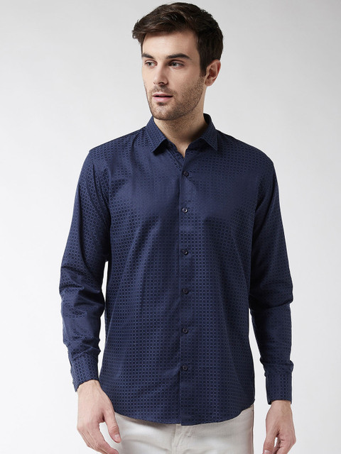 

SOJANYA Men Navy Blue Classic Regular Fit Self Design Casual Shirt