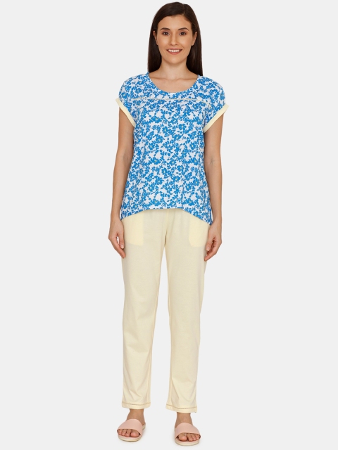 

Zivame Women Blue & Beige Printed Night suit