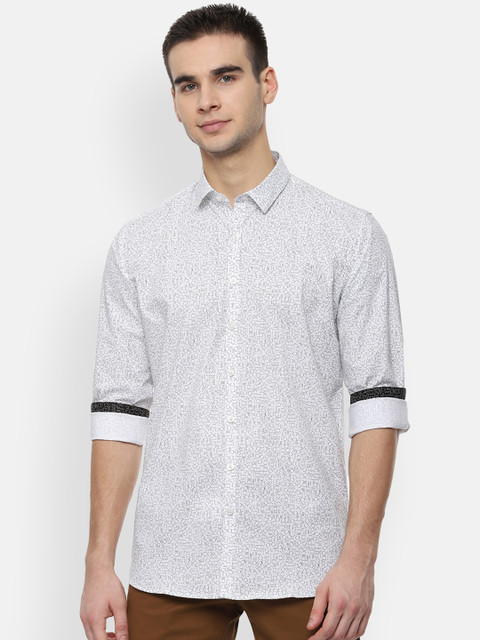 

V Dot Men White & Black Slim Fit Printed Casual Shirt