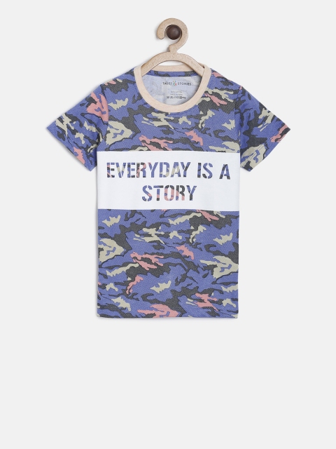 

TALES & STORIES Boys Blue Camouflage Printed Round Neck T-shirt