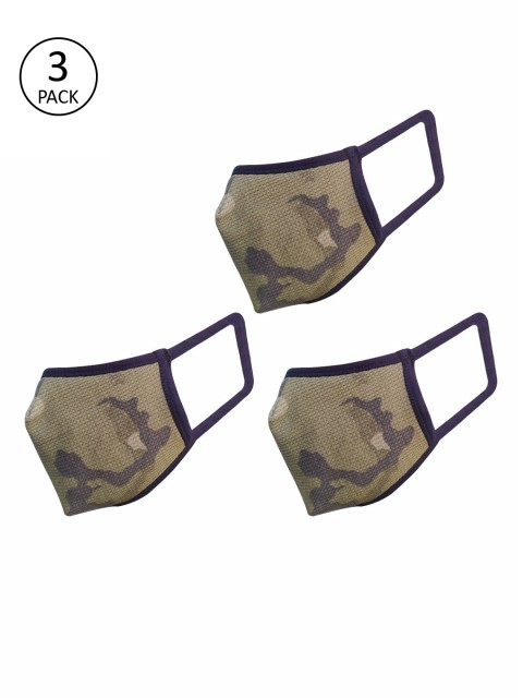 

nestroots Unisex 3 Pcs Olive Green Printed 2-Ply Anti Pollution Reusable Masks