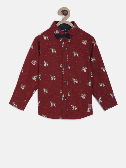 

TALES & STORIES Boys Maroon Regular Fit Printed Casual Shirt