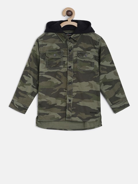 

TALES & STORIES Boys Olive Green Hooded Regular Fit Printed Casual Shirt