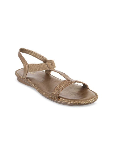 

Metro Women Gold-Toned Textured Leather Open Toe Flats