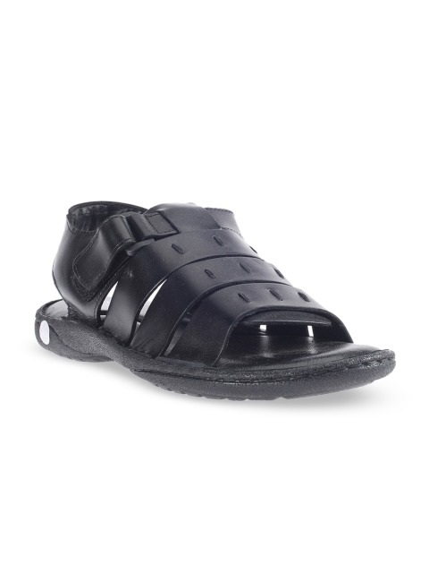 

Khadims Men Black Leather Fisherman Sandals