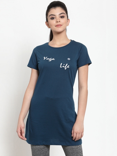 

BUKKUM Women Teal Printed Round Neck T-shirt