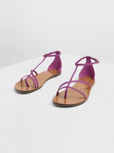 

CHARLES & KEITH Women Purple Solid PU Open Toe Flats