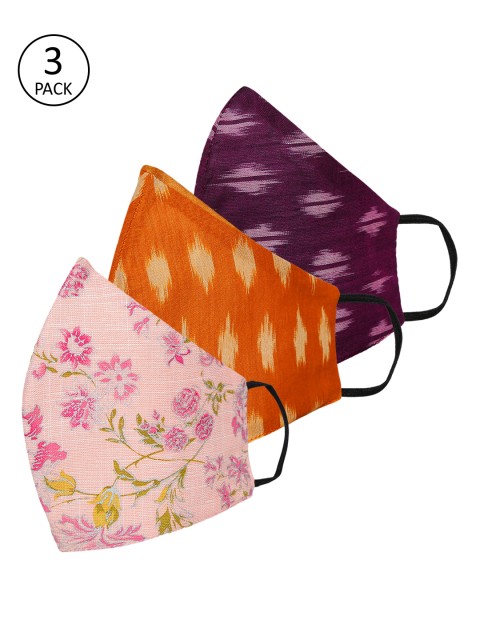 

Tossido Women 3 Pcs 3 Ply Reusable Premium Cotton Cloth Masks, Multi