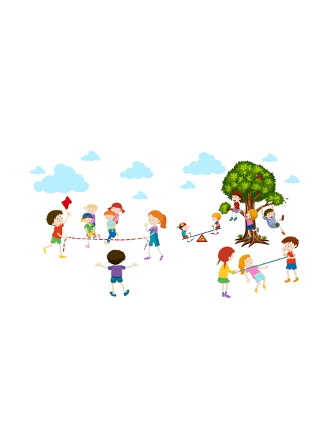

rawpockets Multicoloured Kids Playing Wall Stickers, Multi
