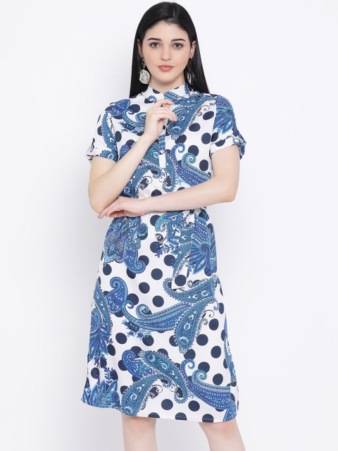 

Oxolloxo Women Blue & White Printed Shirt Dress