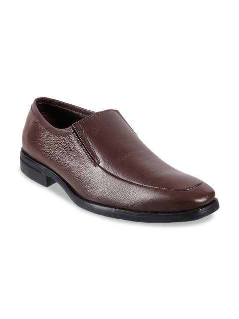 

Metro Men Brown Solid Leather Formal Slip-Ons