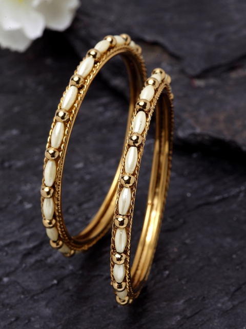 

Stoln Girls Set Of 2 Gold-Plated & Off-White Beaded Bangles