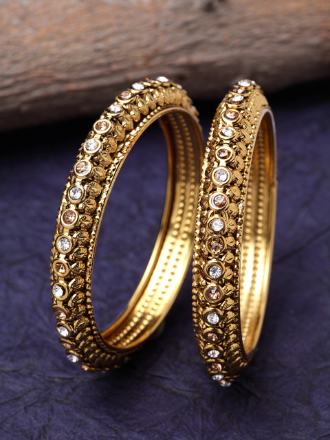 

Stoln Girls Set of 2 Gold-Plated & White Stone-Studded Bangles