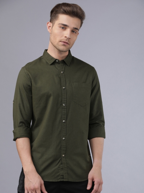 

Ecko Unltd Men Olive Green Slim Fit Solid Casual Shirt