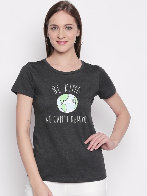 

Honey by Pantaloons Women Grey Printed Round Neck T-shirt