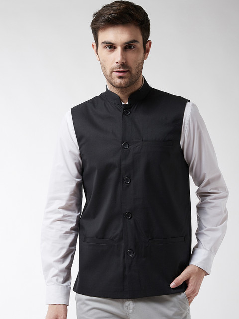 

SOJANYA Men Black Solid Woven Nehru Jacket