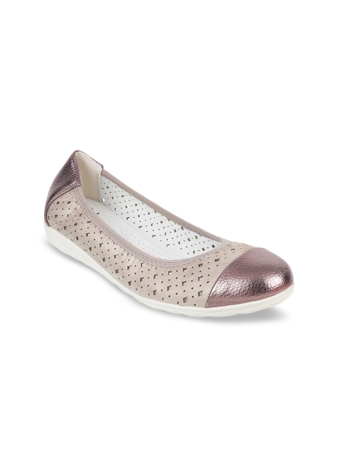 

Metro Women Gunmetal-Toned & Beige Colourblocked Ballerinas, Metallic