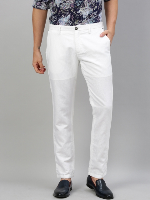 

RARE RABBIT Men White Regular Fit Solid Linen Regular Trousers