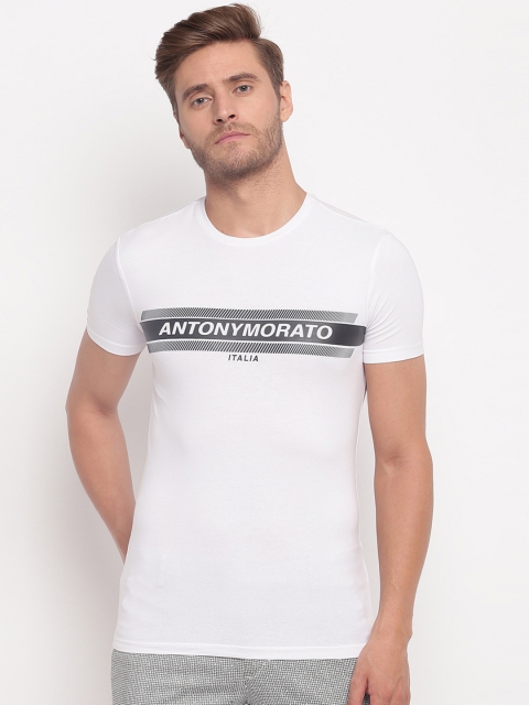 

Antony Morato Men White Printed Round Neck T-shirt