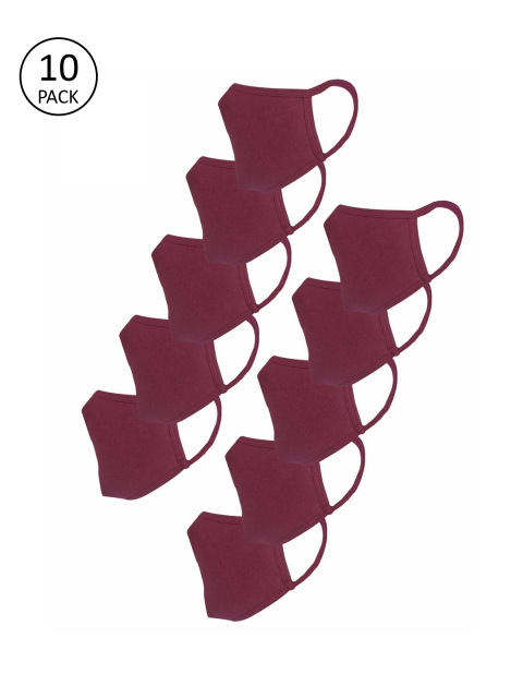

nestroots Unisex 10 Pcs Navy Blue Solid 2-Ply Anti Pollution Reusable Masks, Maroon