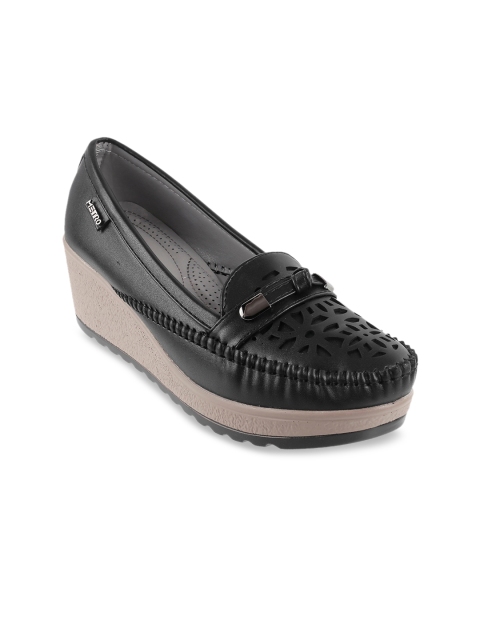 

Metro Women Black Textured Wedge Heeled Pumps