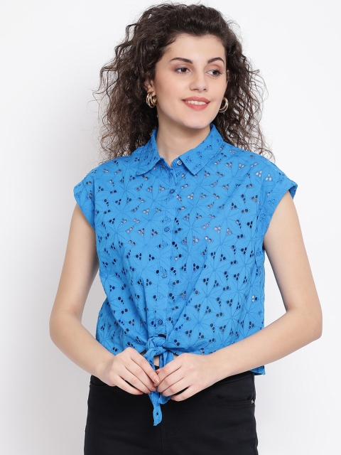 

Oxolloxo Women Blue Solid Shirt Style Top