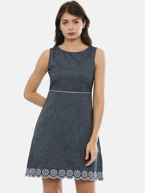 

IDK Women Blue Solid Fit and Flare Dress