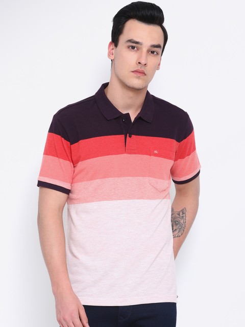 

Monte Carlo Men Purple & Pink Striped Polo Collar T-shirt