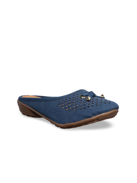 

Khadims Women Navy Blue Laser Cut Solid Mules