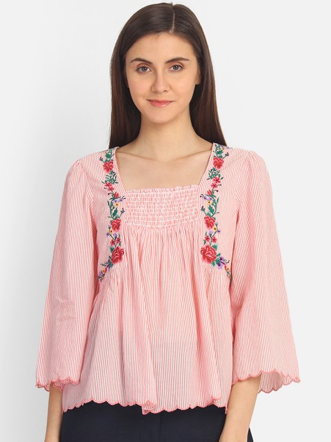 

COVER STORY Women Red & White Striped A-Line Top