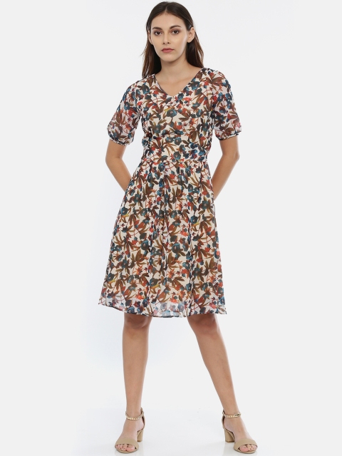 

IDK Women Multicoloured Printed Fit and Flare Dress, Multi