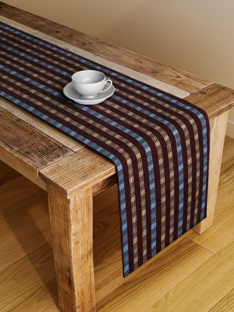 

KLOTTHE Brown & Blue Striped Hand-Tufted Table Runner