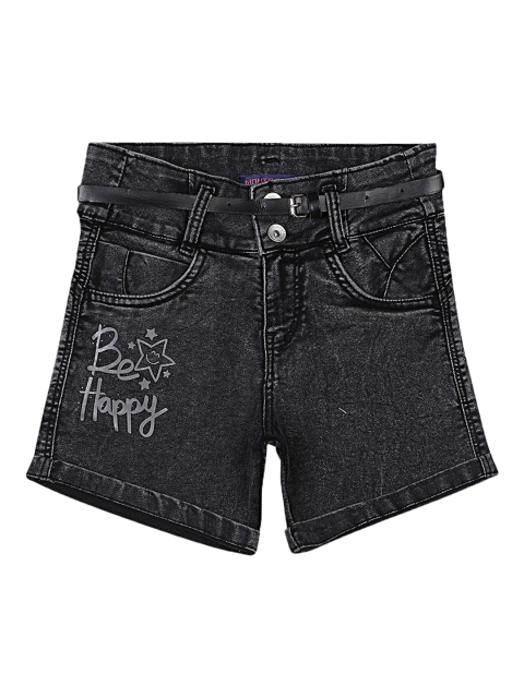 

Monte Carlo Girls Charcoal Printed Regular Fit Denim Shorts
