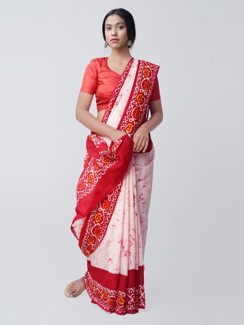 

Unnati Silks Red Printed Pure Cotton Saree