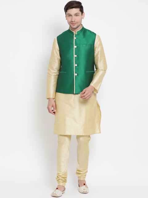 

VASTRAMAY Men Gold-Toned Solid Kurta with Churidar