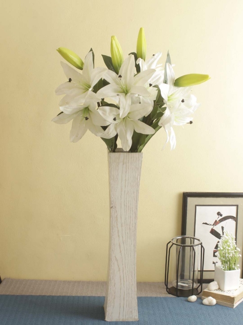 

Aapno Rajasthan Set of 2 White & Green Natures Wonder Artificial Tiger Orchid Flowers
