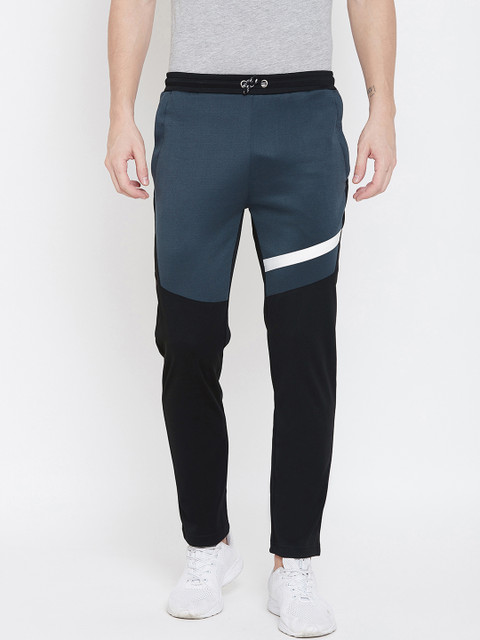 

armure Men Black & Blue Colourblocked Slim-Fit Track Pants