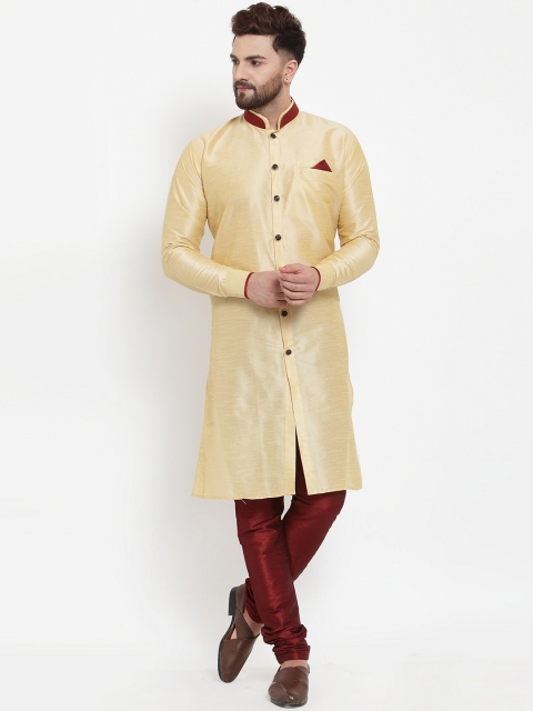 

Benstoke Men Gold-Toned & Maroon Solid Sherwani Set