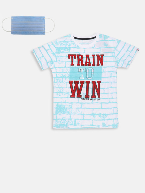 

Lil Tomatoes Boys White & Blue Printed Round Neck T-shirt