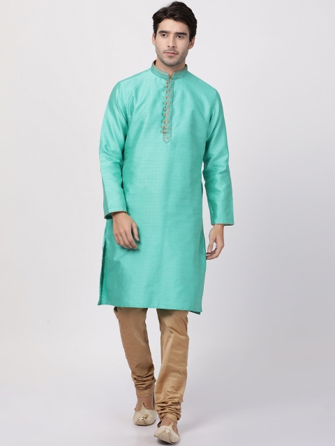 

VASTRAMAY Men Green & Beige Solid Kurta with Churidar