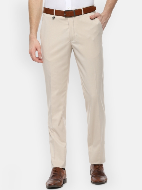 

V Dot Men Cream-Coloured Skinny Fit Solid Formal Trousers
