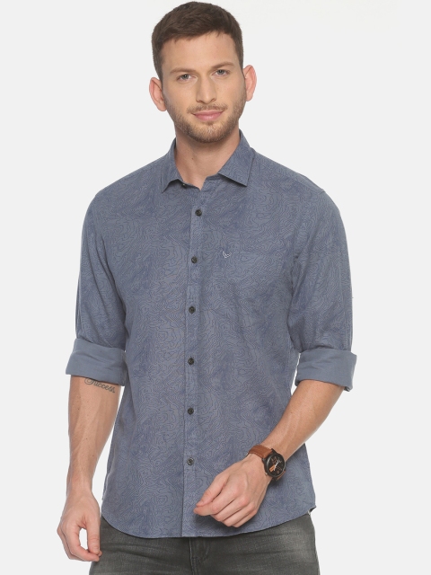 

Linen Club Men Grey & Blue Regular Fit Printed Casual Shirt