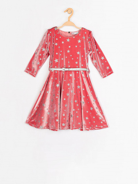 

Peppermint Girls Pink Printed Fit and Flare Dress