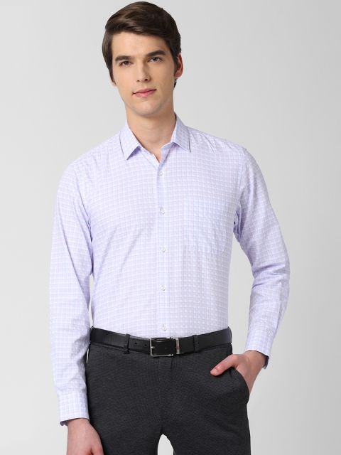 Peter England Men Blue & Off-White Regular Fit Checked Formal Shirt