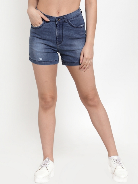 

DUDITI Women Blue Solid Slim Fit Denim Shorts