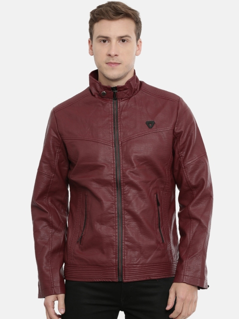 

SHOWOFF Men Maroon Solid Water Resistant Leather Jacket
