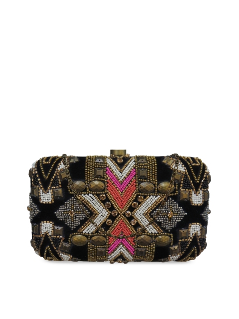 

Spice Art Black & Brown Embroidered Box Clutch