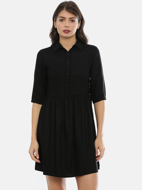 

IDK Women Black Solid Shirt Dress