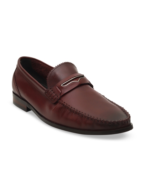 ROSSO BRUNELLO Men Burgundy Solid Leather Formal Loafers
